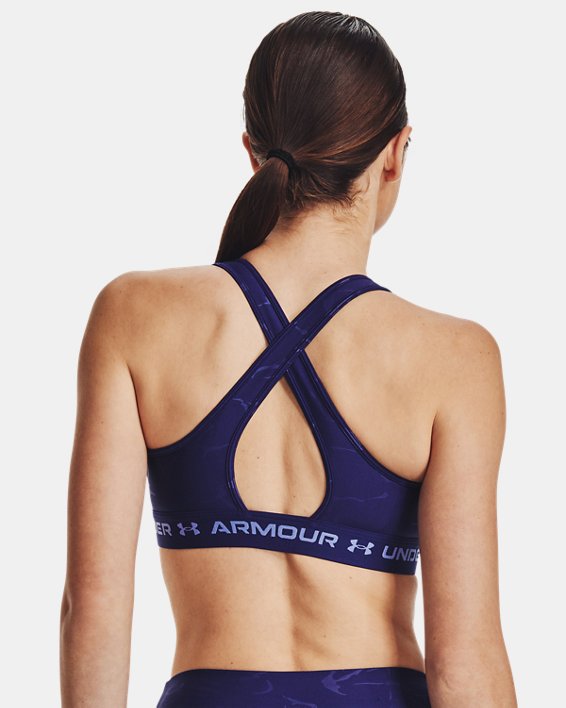 Women's Armour® Mid Crossback Emboss Sports Bra, Blue, pdpMainDesktop image number 1